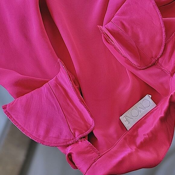 Vtg 80s fushia silk half sleeve button-down blouse - Picture 8 of 13